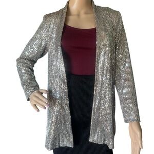 Anthropologie Silver Sequin Cardigan